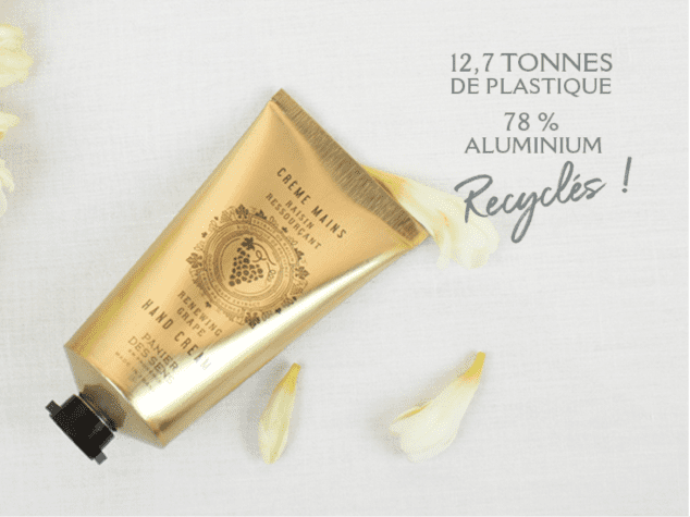 Gold tube of cosmetics with petals around it